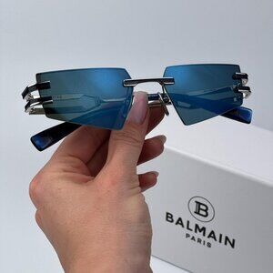 Balmain FIXE BPS-123E-54 Women BRAND NEW Sunglasses Titanium Silver Blue Mirror